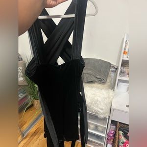 PLT Shape Black Velvet Wrap Neck Bodycon Dress